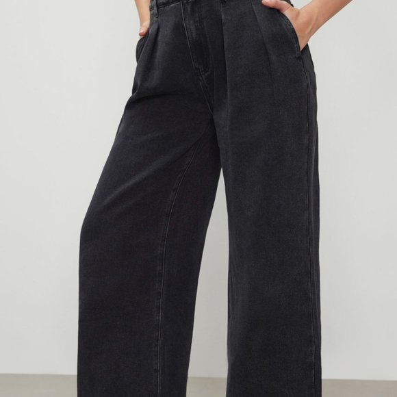 NEW * DOUBLE WAIST SOLID BUTTON WIDE LEG JEANS XL - Picture 4 of 6